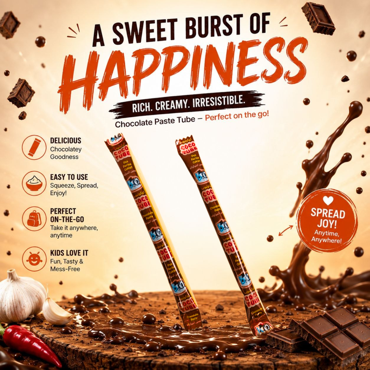 BQ Coco Tube Creamy Chocolate Paste 80 sticks per Pack